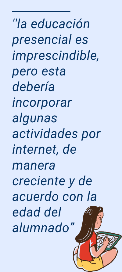 educación presencial: ''la educación presencial es imprescindible, pero esta debería incorporar algunas actividades por internet, de manera creciente y de acuerdo con la edad del alumnado”