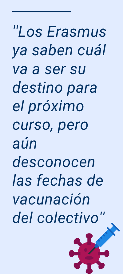 estudiantes erasmus: los Erasmus ya saben cuál va a ser su destino para el próximo curso, pero aún desconocen las fechas de vacunación del colectivo.