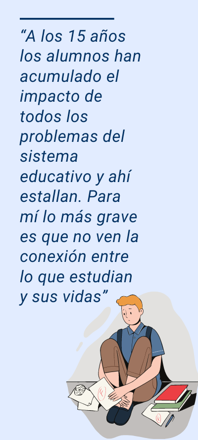 Alumnos: “A los 15 años los alumnos han acumulado el impacto de todos los problemas del sistema educativo y ahí estallan. Para mí lo más grave es que no ven la conexión entre lo que estudian y sus vidas”